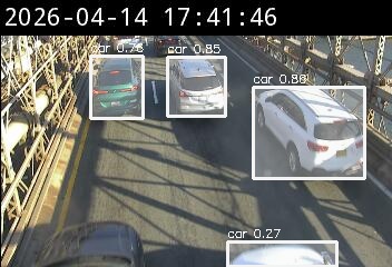 Live NYC DOT camera frame of outbound Brooklyn Bridge traffic
